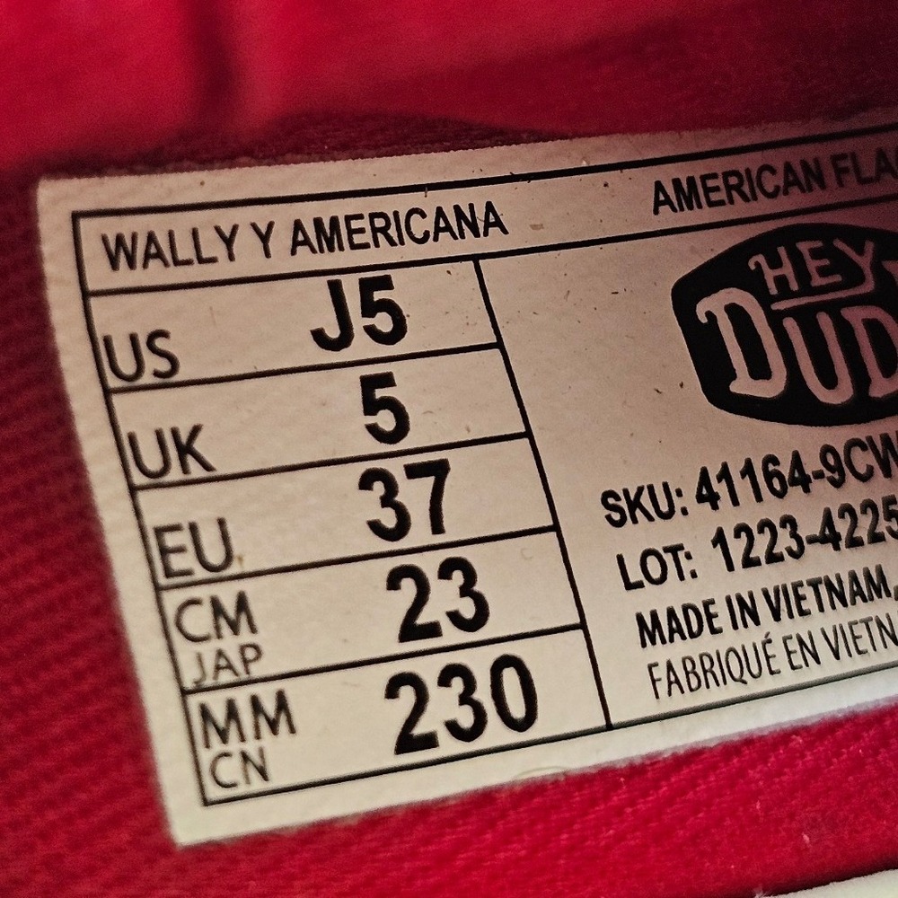 Hey Dude Wally Youth Americana American Flag Shoes Kids J5 Red White Blue 41164 - Picture 7 of 9